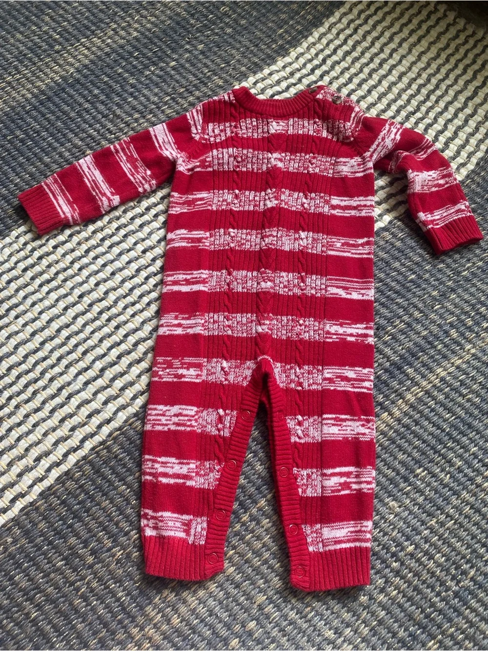Cat & Jack Striped Christmas Romper, 6-9 month